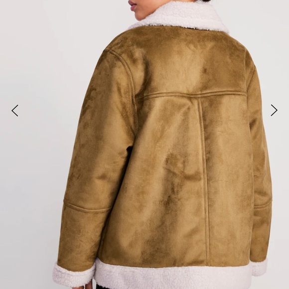 NWT OLD NAVY Faux-Suede Sherpa-Lined Moto Jacket Color Brown - Picture 2 of 6
